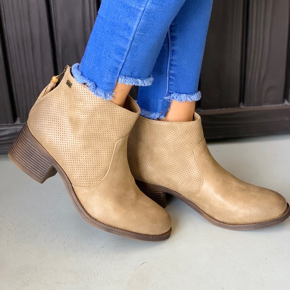 Tan Perforated Western Boho Chic Ankle Bootie - Picture 5 of 8